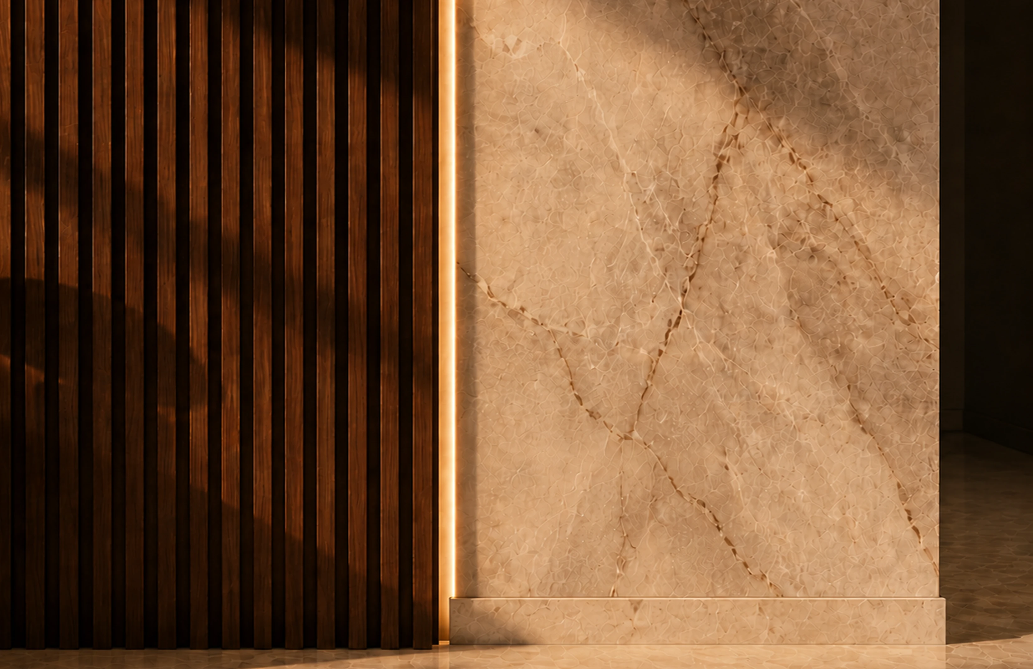 Wood paneling and marble wall detail